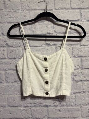 Jacqueline De Yong Button-Front Linen-Blend Cropped Cami Top Size 38